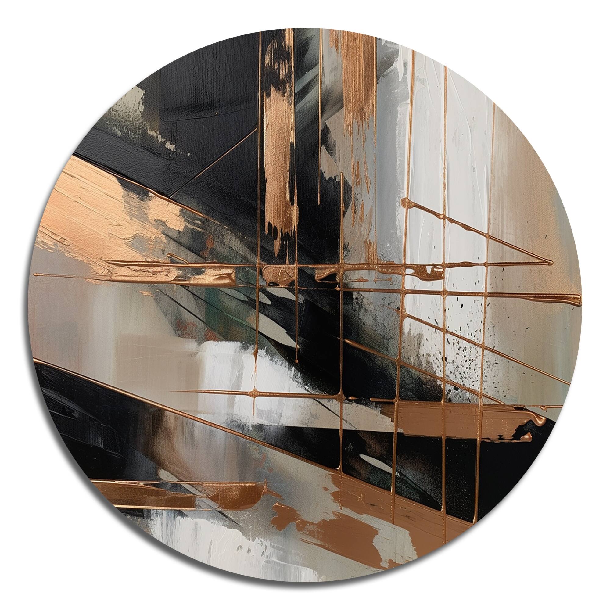 Designart "Brown And Black Beyond Boundaries III" Abstract Metal Round